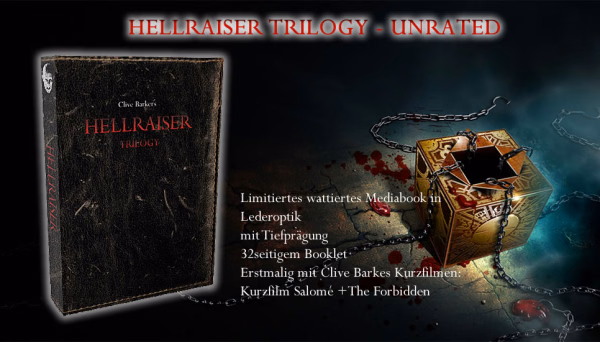 Hellraiser – Trilogie-Kollektionen (Teil 1–3) · Infinity Pictures / StudioCanal / BMV (Vertrieb) · Lederoptik mit Tiefprägung