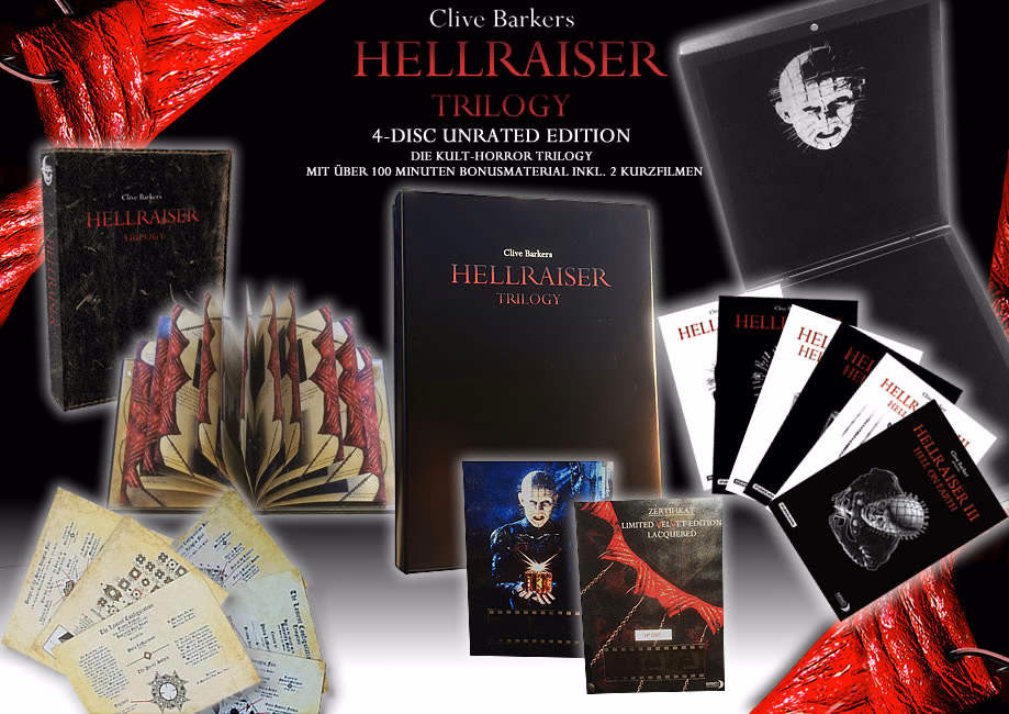 Hellraiser – Trilogie-Kollektionen (Teil 1–3) · Infinity Pictures / StudioCanal / BMV (Vertrieb) · Schwarz lackierte Samtbox, eigenes äußeres Pinhead-Artwork