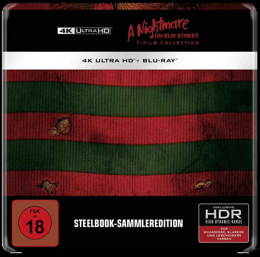 A Nightmare on Elm Street · Teil 1–7 (Kollektion) · Warner Bros. / PLAION PICTURES · 4K Steelbook Library Collection 2026 · Neuauflage ohne 3D-Brille