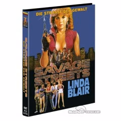 Savage Streets – Die Straße der Gewalt · Shock Entertainment · Cover B (Blu-ray/DVD-Neuauflage); das editionsspezifische Originalmotiv des verlinkten Release-Datensatzes; keinesfalls durch ein Schwestercover ersetzen