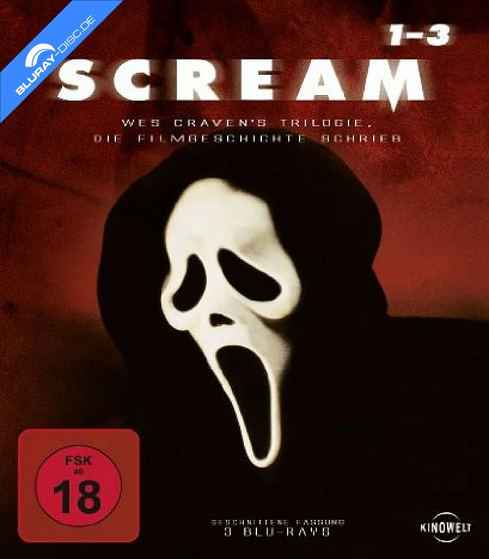 Scream · Teil 1–3 (Kollektion) · Kinowelt · Scream – Trilogie Teil 1–3 (gekürzte Fassung), Kinowelt-Digipak