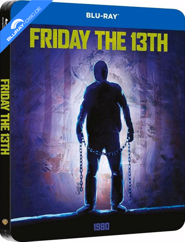 Freitag der 13. (1980) · Warner Home Video · Englischer Titel · gelbgrüne Schrift · Figur vor blauviolettem Wald